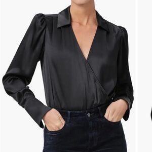 Black Satin Wrap Blouse - Women's Long Sleeve Top. NWT SZ S. Offers welcomed